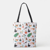 Speelse katten en kerstbomen patroon tote bag (Achterkant)