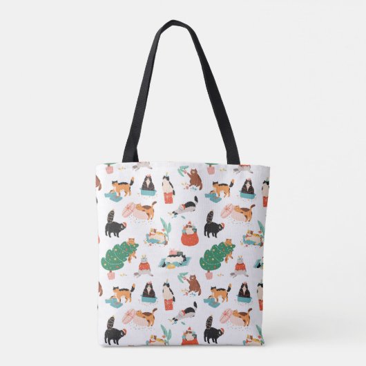 Speelse katten en kerstbomen patroon tote bag (Achterkant)