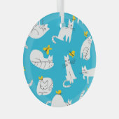 Speelse Katten en Vlinders Patroon Glas Ornament (Voorkant Rechts)