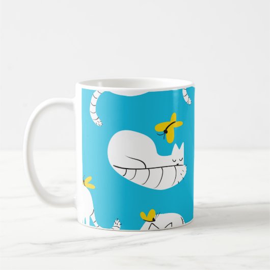 Speelse Katten en Vlinders Patroon Koffiemok (Links)