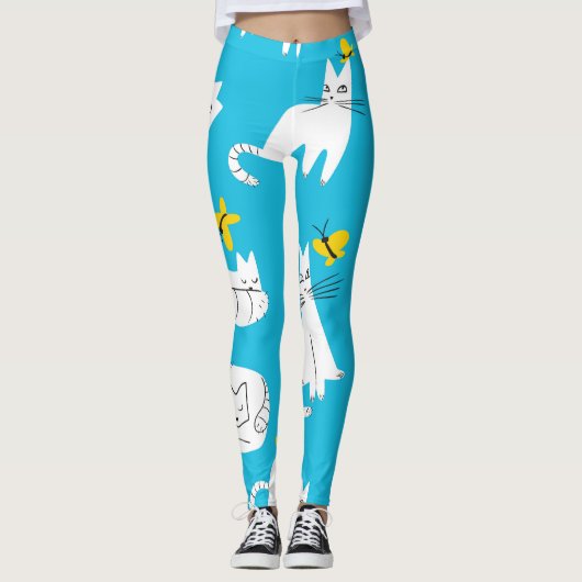 Speelse Katten en Vlinders Patroon Leggings (Voorkant)