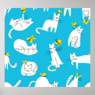Speelse Katten en Vlinders Patroon Poster