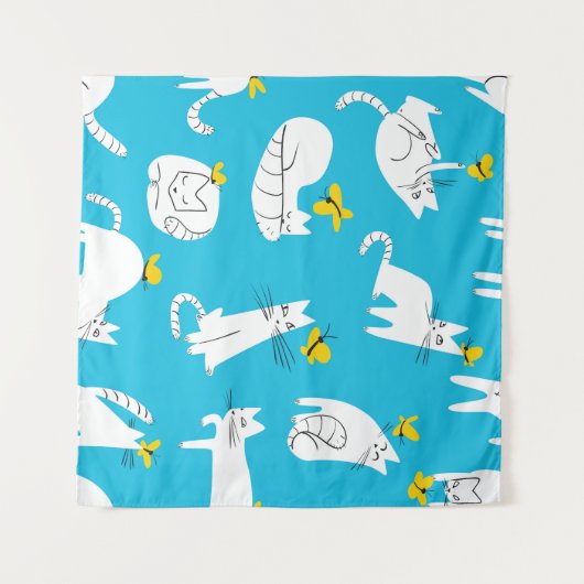 Speelse Katten en Vlinders Patroon Wandkleed (Voorkant (horizontaal))