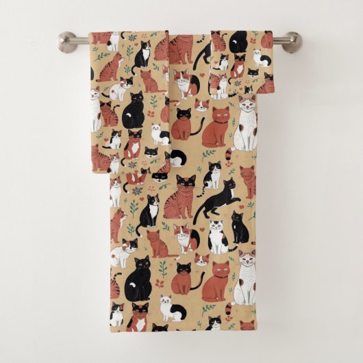 Speelse Katten Op Een Tan Achtergrond Bad Handdoek (Insitu)
