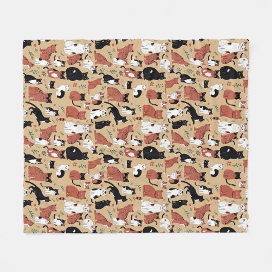 Speelse Katten Op Een Tan Achtergrond Fleece Deken (Voorkant (Horizontaal))