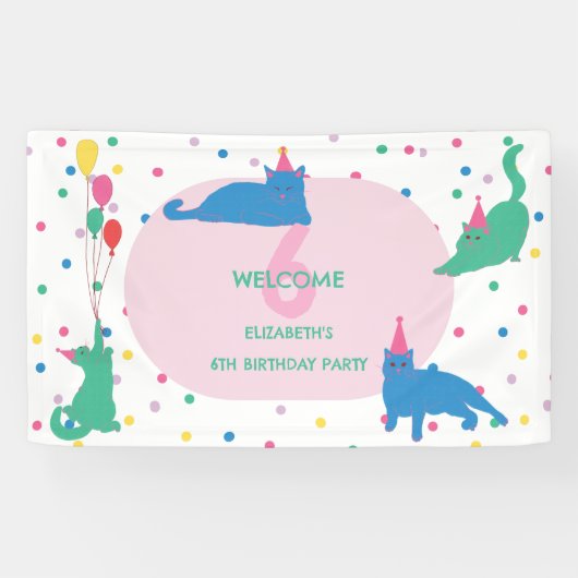 Speelse Katten Purrfecte Verjaardagsfeestje Spandoek (Horizontaal)