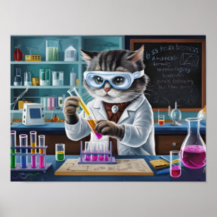 Speelse kattenwetenschapper in het laboratorium poster