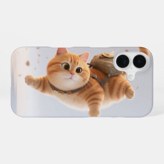 Speelse Kawaii Kat Telefoonhoes iPhone 16 Hoesje (Achterkant horizontaal)