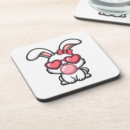 speelse Kawaii Konijn met Bubblegum Bel Bier Onderzetter (Linkerzijde)