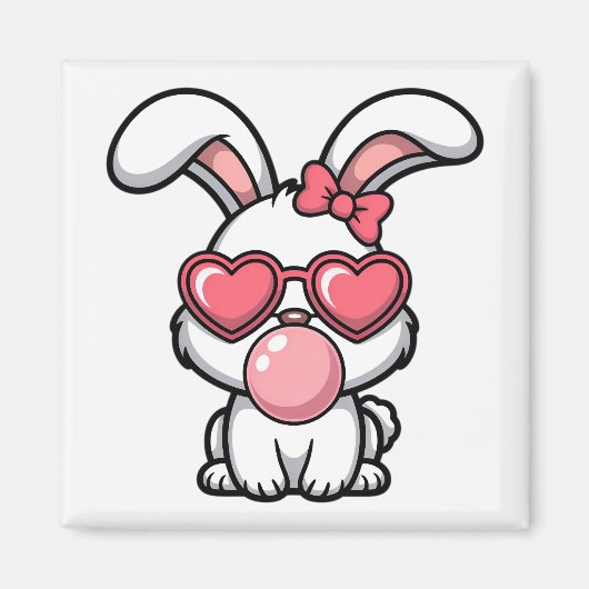 speelse Kawaii Konijn met Bubblegum Bel Magneet (Voorkant)