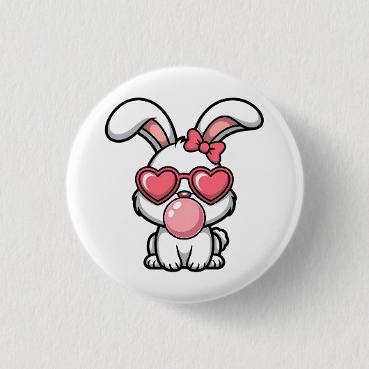 speelse Kawaii Konijn met Bubblegum Bel Ronde Button 3,2 Cm (Voorkant)