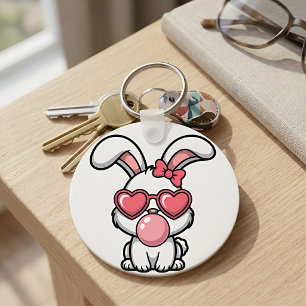 speelse Kawaii Konijn met Bubblegum Bel Sleutelhanger