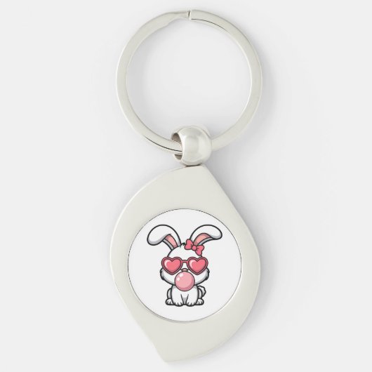 speelse Kawaii Konijn met Bubblegum Bel Sleutelhanger (Voorkant)