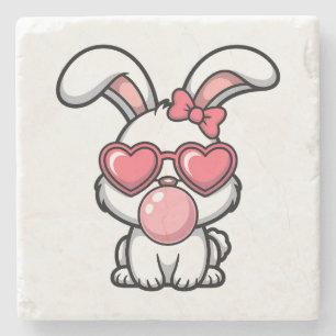 speelse Kawaii Konijn met Bubblegum Bel Stenen Onderzetter