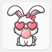 speelse Kawaii Konijn met Bubblegum Bel Vierkante Sticker (Voorkant)