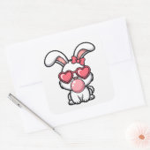 speelse Kawaii Konijn met Bubblegum Bel Vierkante Sticker (Envelop)