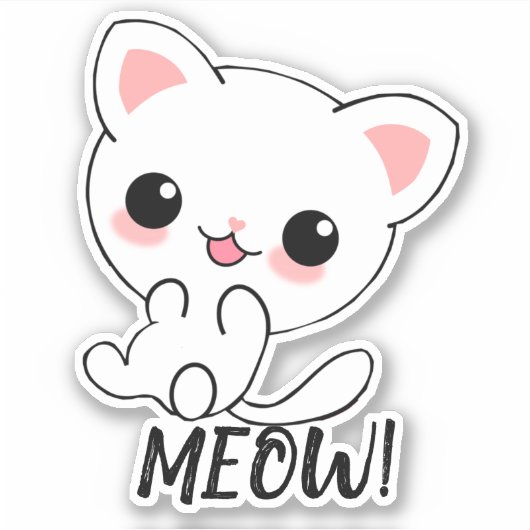 Speelse Kawaii Witte Kitten Custom Sticker (Voorkant)