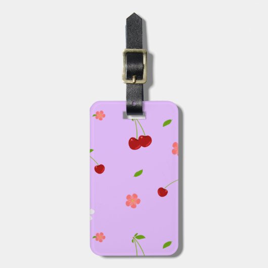 Speelse Kersen Fruit en Bloem Achtergrond Bagagelabel (Voorkant verticaal)
