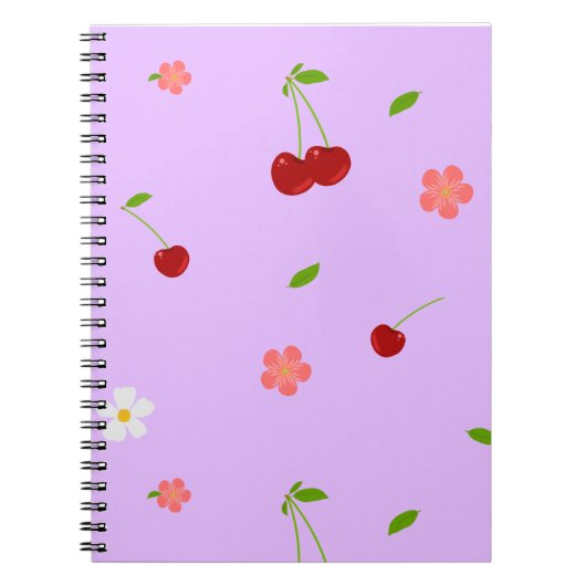 Speelse Kersenfruit- en Bloemachtergrond Notitieboek (Voorkant)