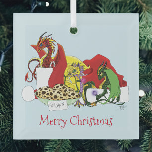 Speelse Kerst Draken Fantasie Melk Koekjes Glas Ornament