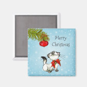 Speelse kerst Kat met rode boog Magneet (Voorkant / Achterkant)