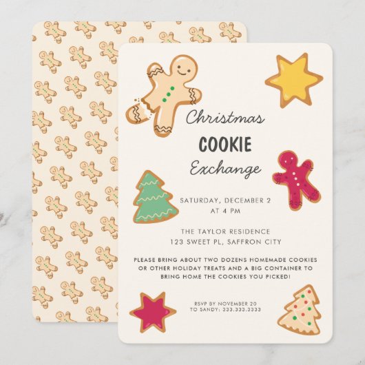 Speelse Kerst Koekjes Uitruil Feestje Kaart (Voorkant / Achterkant)