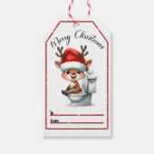 Speelse kerst labels met een vrolijk rendier cadeaulabel (Voorkant)