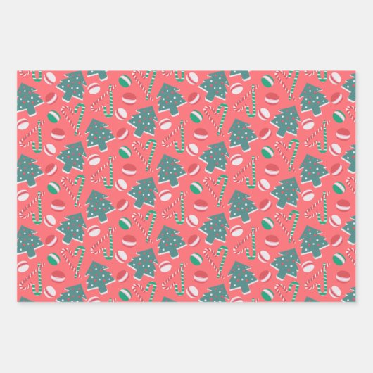 Speelse Kerst Snoepjes Inpakpapier Set#6 (Voorkant)