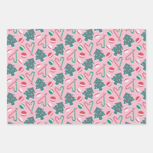 Speelse Kerst Snoepjes Inpakpapier Set#6 Vel (Voorkant 3)