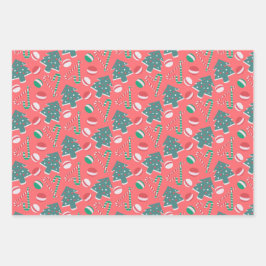 Speelse Kerst Snoepjes Inpakpapier Set#6 Vel