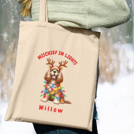 Speelse Kerst Waterverf Cocker Spaniel Hond Tote Bag