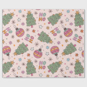 Speelse kerstbomen en ornamenten cadeaupapier (Vlak)