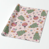 Speelse kerstbomen en ornamenten cadeaupapier (Uitgerold)