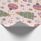 Speelse kerstbomen en ornamenten cadeaupapier (Hoek)