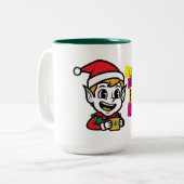 Speelse Kerstelf Tweekleurige Koffiemok (Voorkant links)