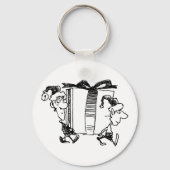 Speelse Kerstelfjes die een Reusachtig Geschenk dr Sleutelhanger (Achterkant)