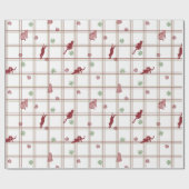 Speelse Kerstkatten op Cranberry-Groene Ruit Cadeaupapier (Vlak)