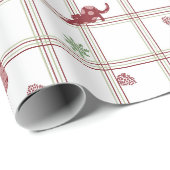 Speelse Kerstkatten op Cranberry-Groene Ruit Cadeaupapier (Rol Hoek)