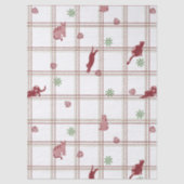 Speelse Kerstkatten op Cranberry-Groene Ruit Tissuepapier (Voorkant)