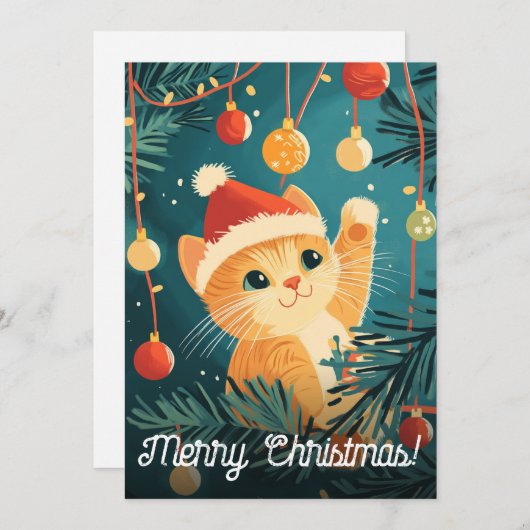 Speelse Kerstkattenboom Ornamenten Feestdagenkaart (Voorkant / Achterkant)