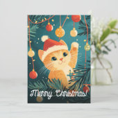 Speelse Kerstkattenboom Ornamenten Feestdagenkaart (Staand voorkant)