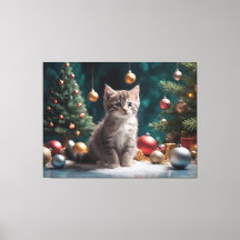Speelse Kerstkitten bij de boom met Ornament