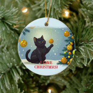 Speelse Kerstkitten Keramisch Ornament