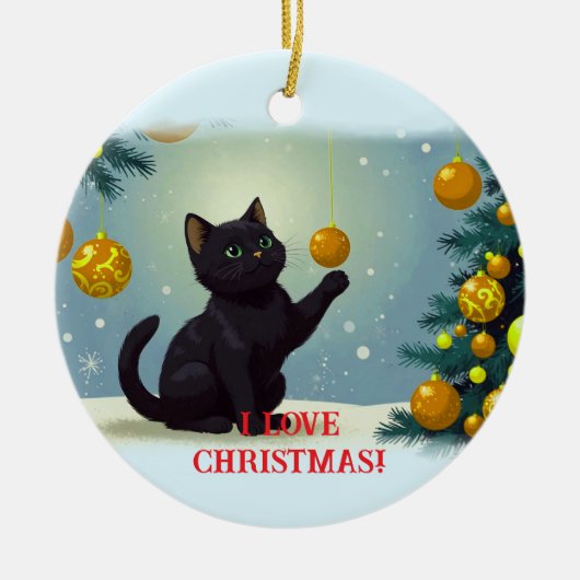 Speelse Kerstkitten Keramisch Ornament (Voorkant)