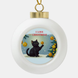 Speelse Kerstkitten Keramische Bal Ornament