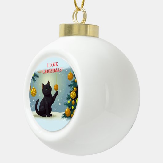 Speelse Kerstkitten Keramische Bal Ornament (Rechts)