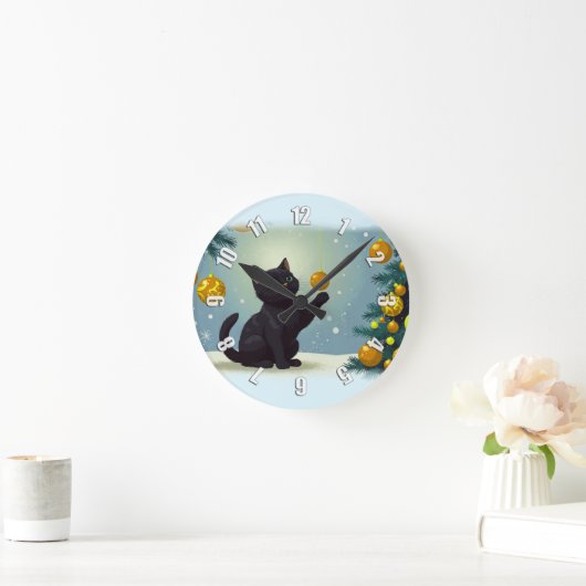 Speelse Kerstkitten Ronde Klok (Huis)