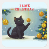 Speelse Kerstkitten Vierkante Sticker (Voorkant)
