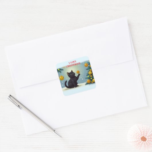Speelse Kerstkitten Vierkante Sticker (Envelop)