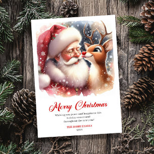 Speelse Kerstman en Rendier Rudolph Kerstgroet Feestdagenkaart